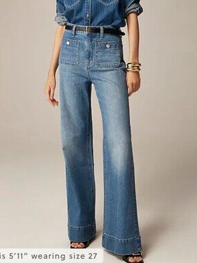 NWT J. Crew High Rise Sailor Denim Trouser Wide Leg Jeans in '96 Demi Size 34